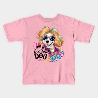 A vibrant and whimsical 4k vector illustration showcases a delightful Dog, adorned with sunglasses and exuding an infectious charm. (3) Kids T-Shirt